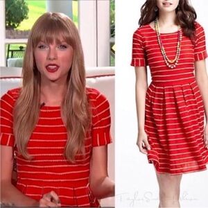 Anthropologie Bordeaux Red Striped Mini Skater Dress